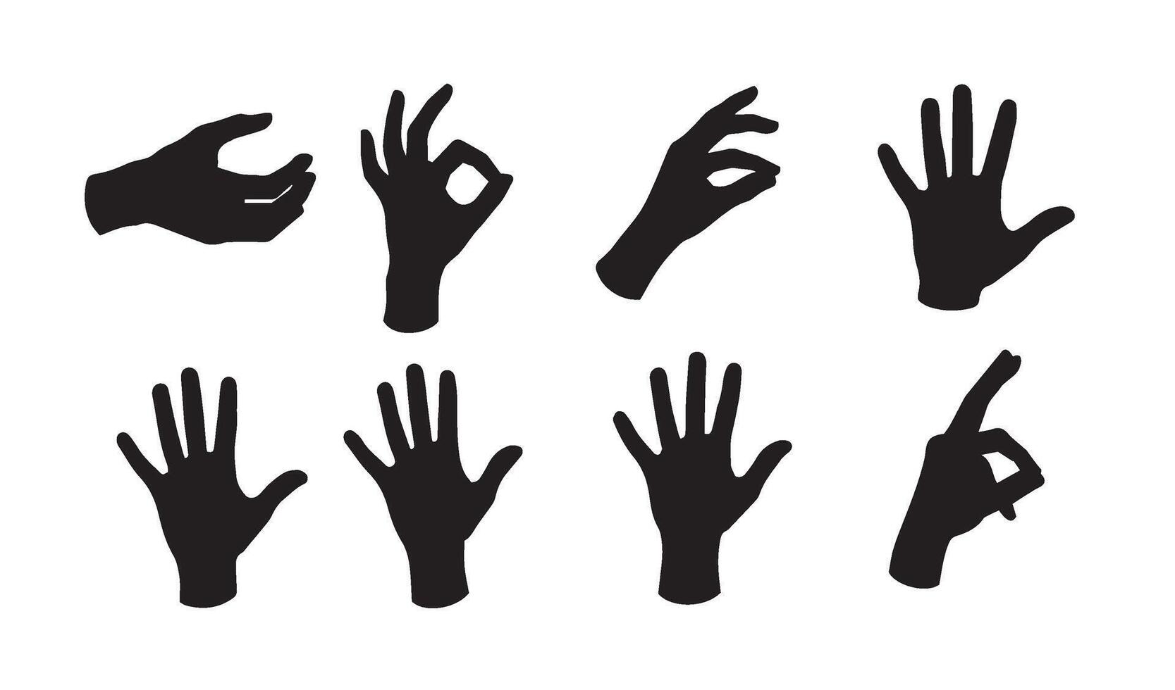 Dynamic Hand Gesture Silhouettes Capturing Symbolism, Communication, and Creative Visual Arrangements Displayed in Grid Forms vector