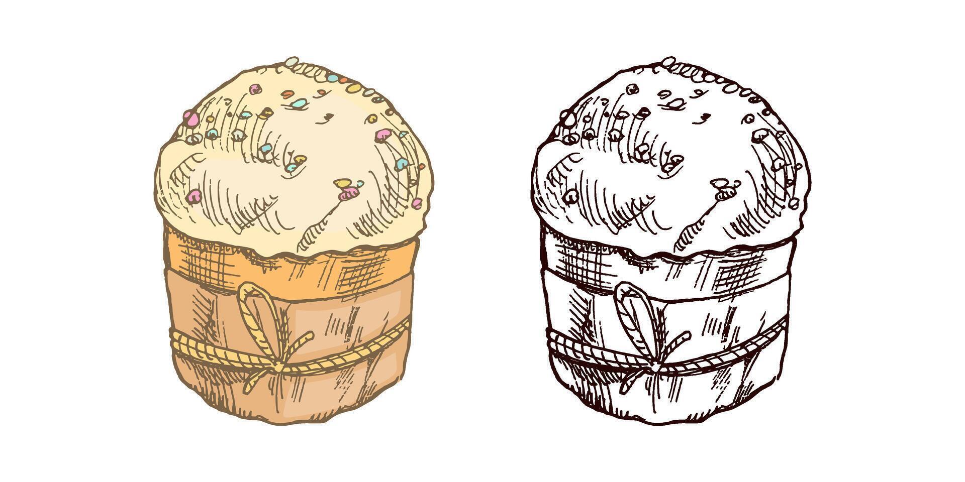 Hand-drawn sketch of easter cake. Easter Holiday. Vintage element. vector