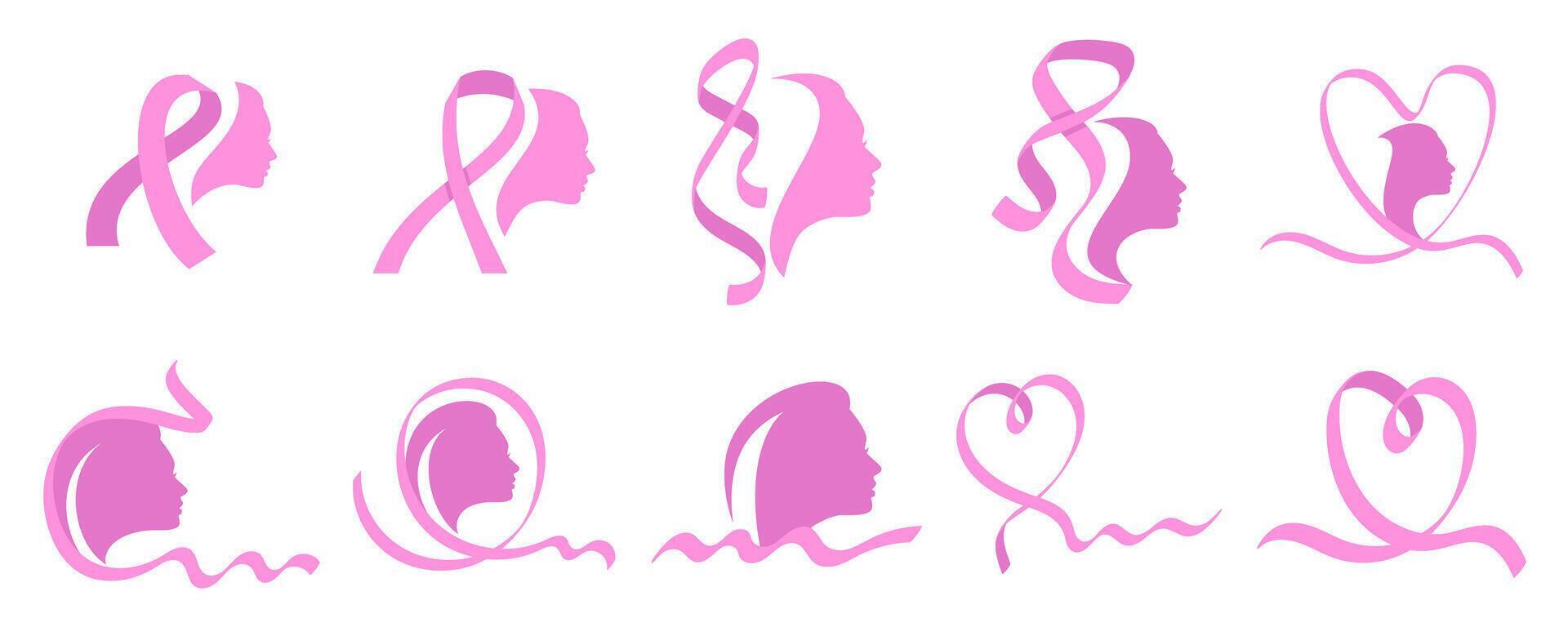 Pink Ribbon International Womens Day Symbol On White Background Set vector
