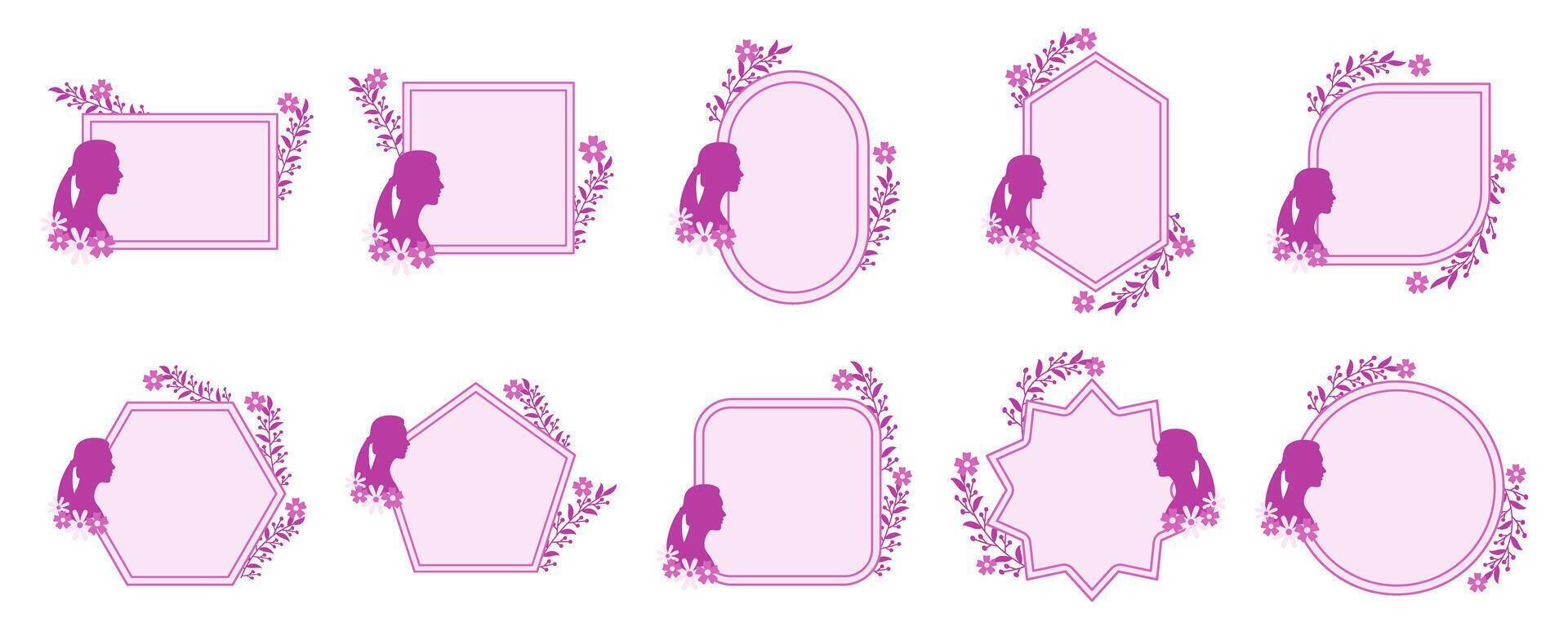 International Womens Day Text Banner With Leaf On White Background Set vector