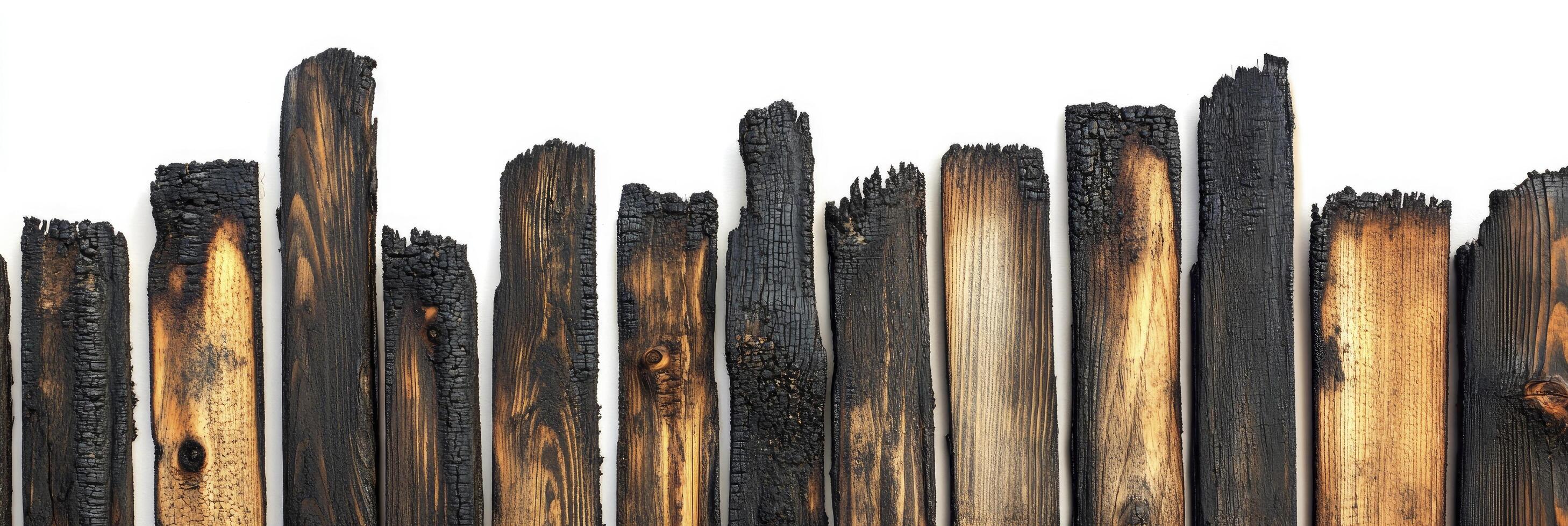 A group of burnt wood sticks on a white background photo