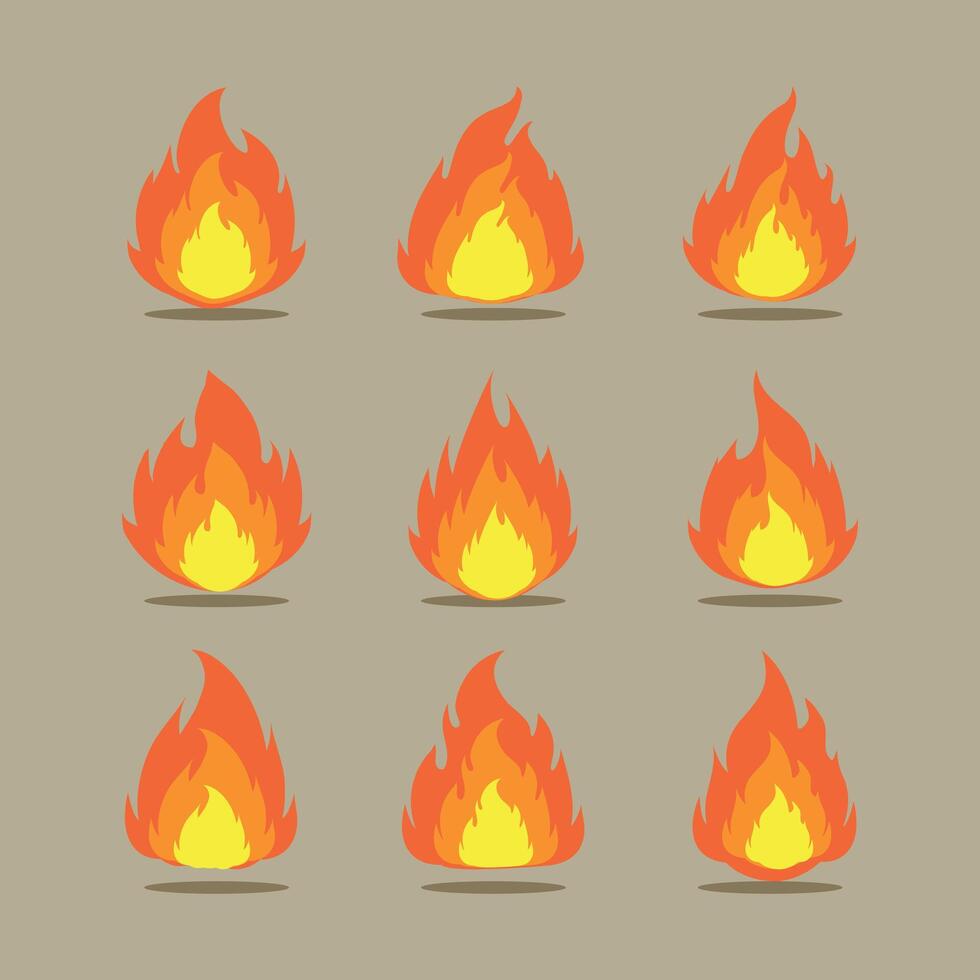 Various flames illustrations collection with flat design style vector