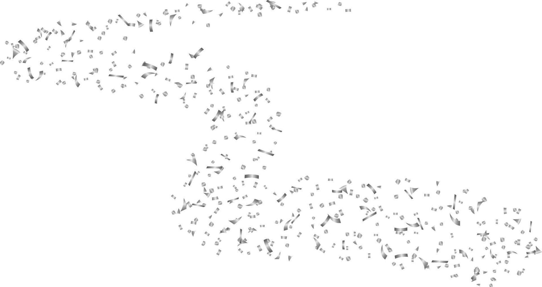 Glitter shiny silver confetti flying with curve swirl line illustration vector