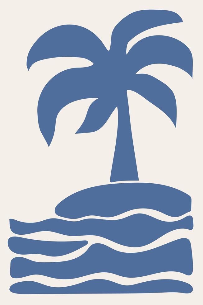 Geometric vintage poster .Minimalist blue poster of palm trees on an island vector