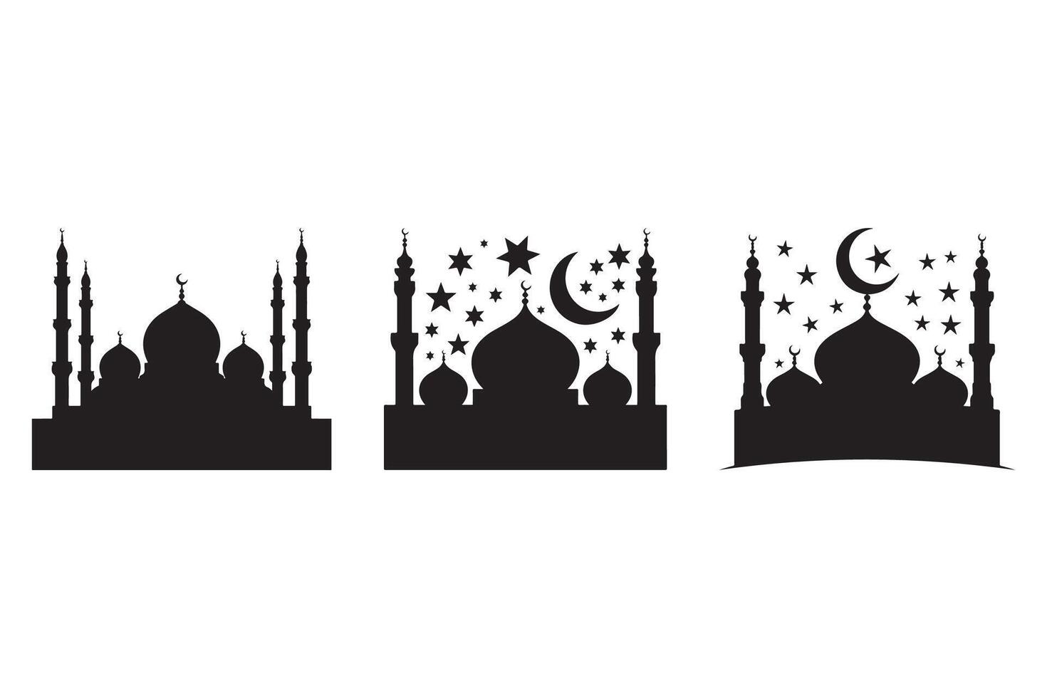 Mosque Silhouette with Moon and Stars vector