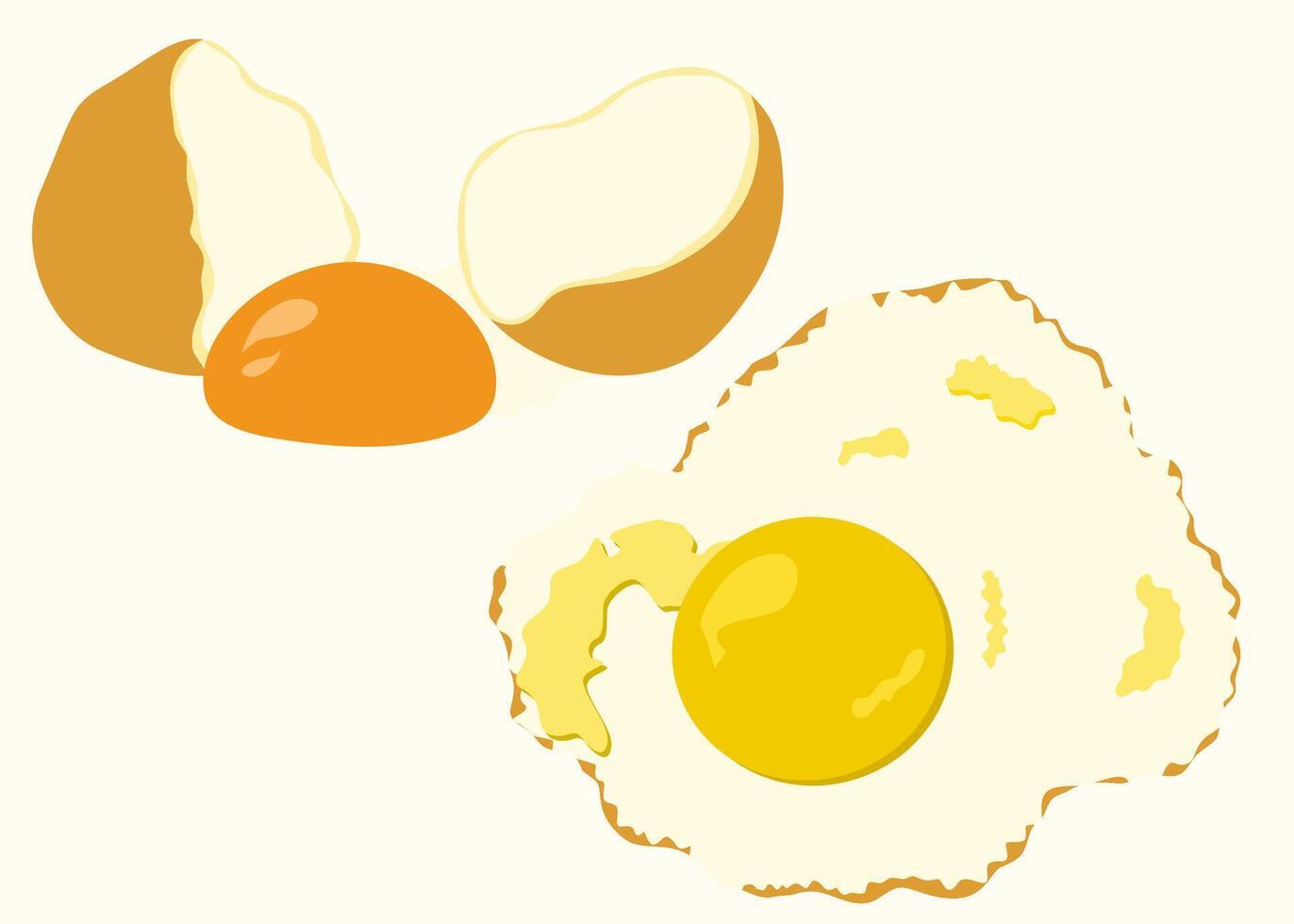Hand drawing broken egg and cooked egg vector