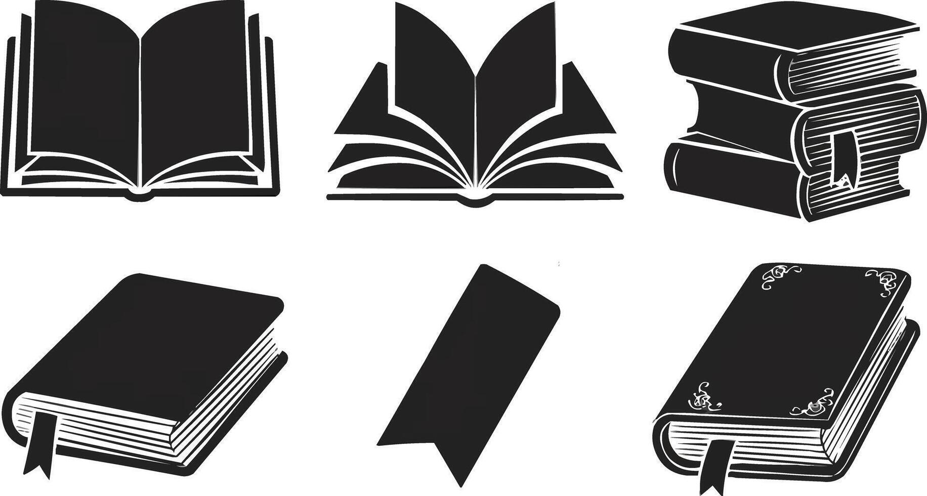 black and white books icons set vector