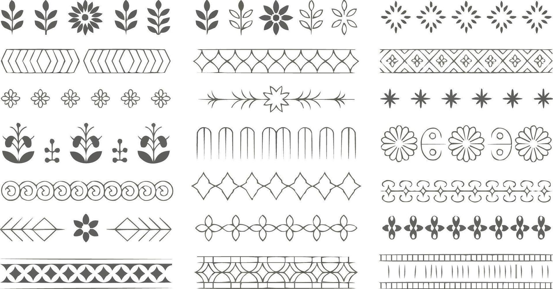 set of hand drawn decorative borders and patterns vector