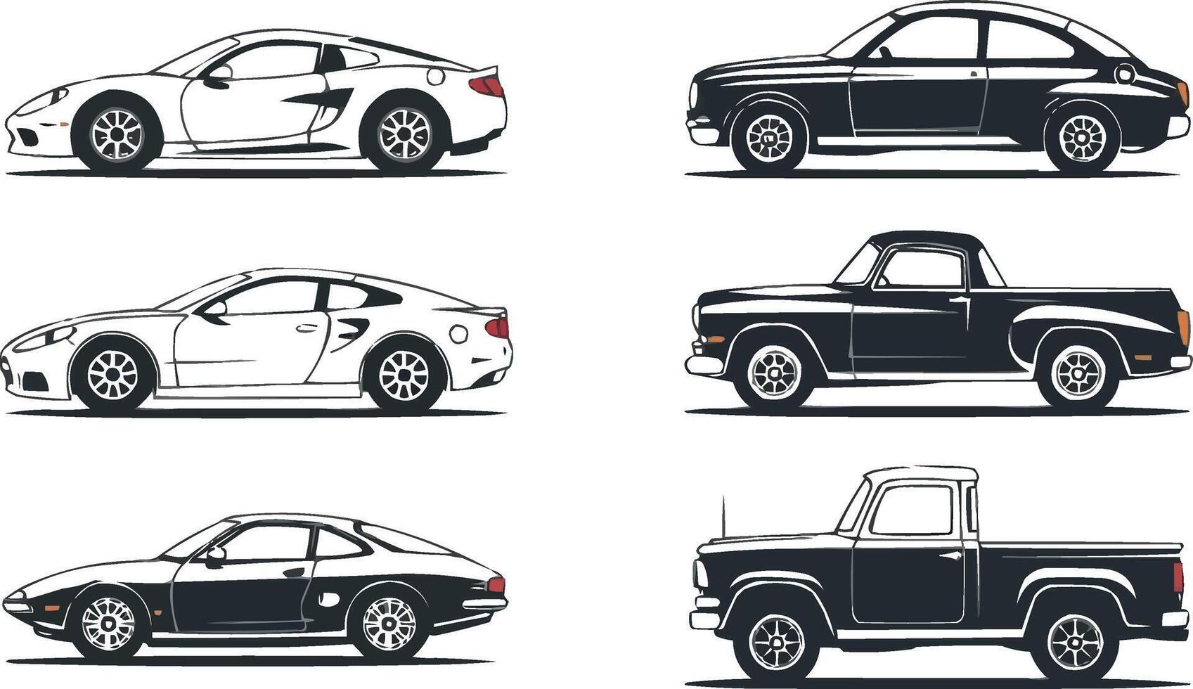 a set of different types of cars on a white background vector