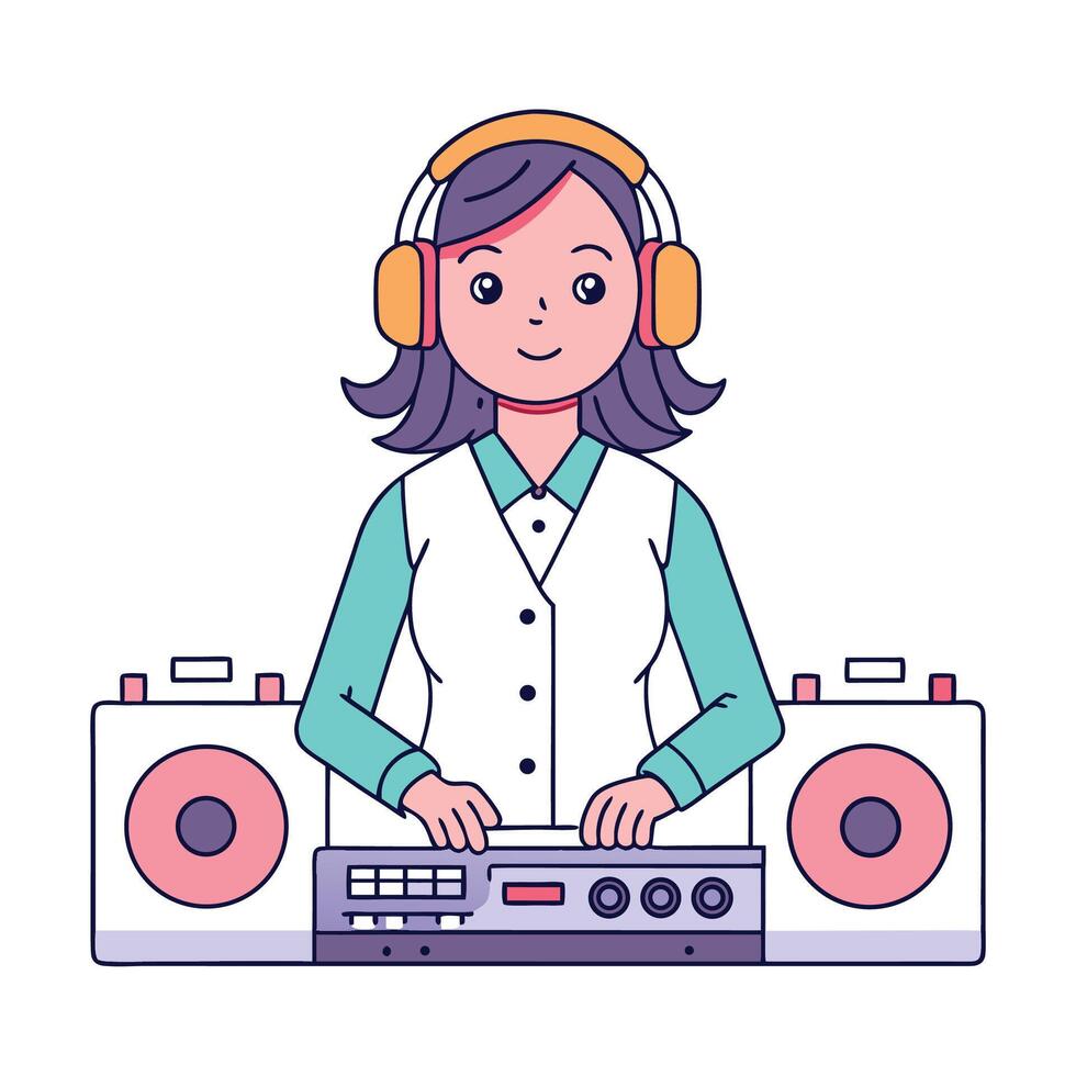 Female DJ mixing music at a party vector