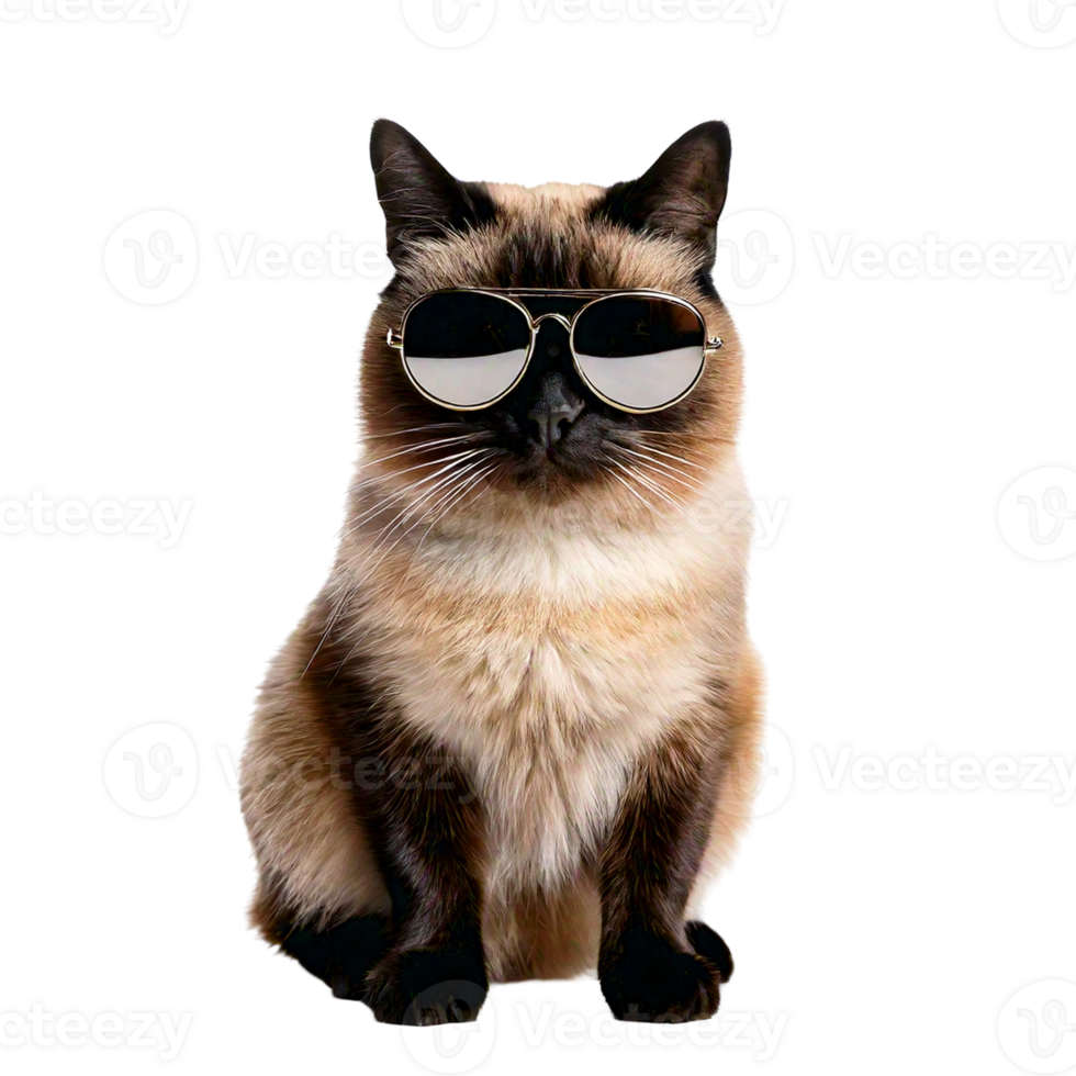 A Siamese cat with mirrored aviators and a cool attitude png
