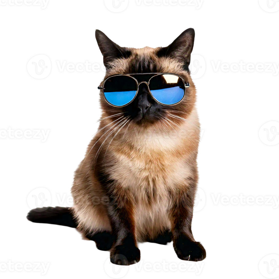 A Siamese cat with mirrored aviators and a cool attitudes png