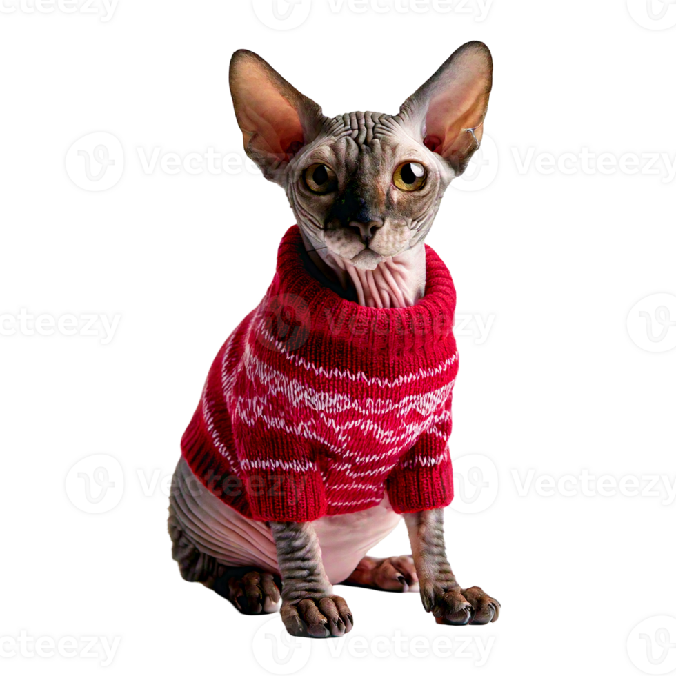 sphynx cat in a snug sweater with a trendy pattern png