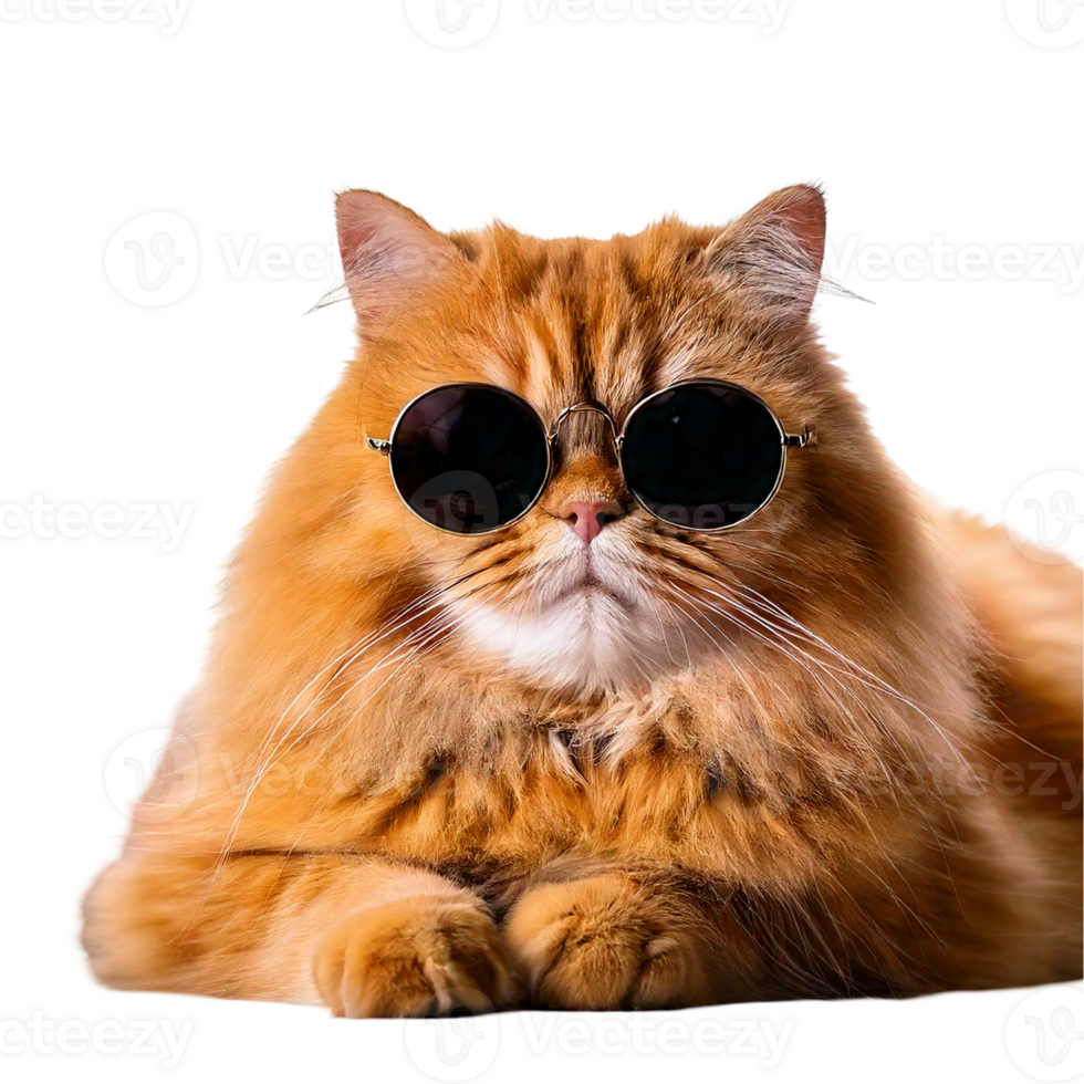 A Persian cat lounging in oversized sunglasses by the window png