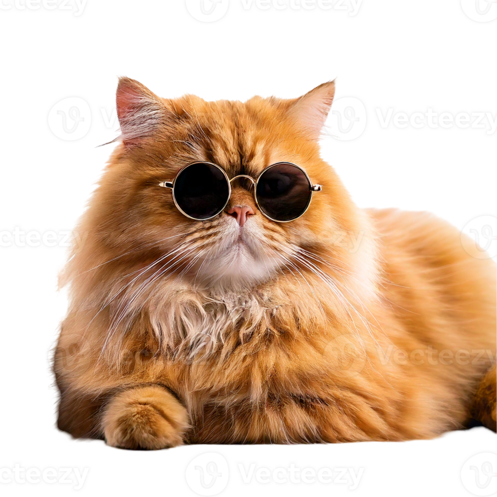A Persian cat lounging in oversized sunglasses by the windows png