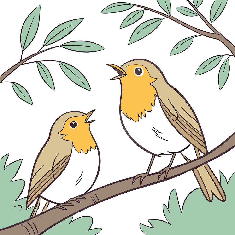 two robins singing on a branch vector