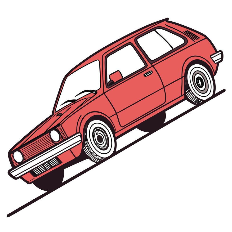 Cartoon Red Car on Steep Incline Illustration vector