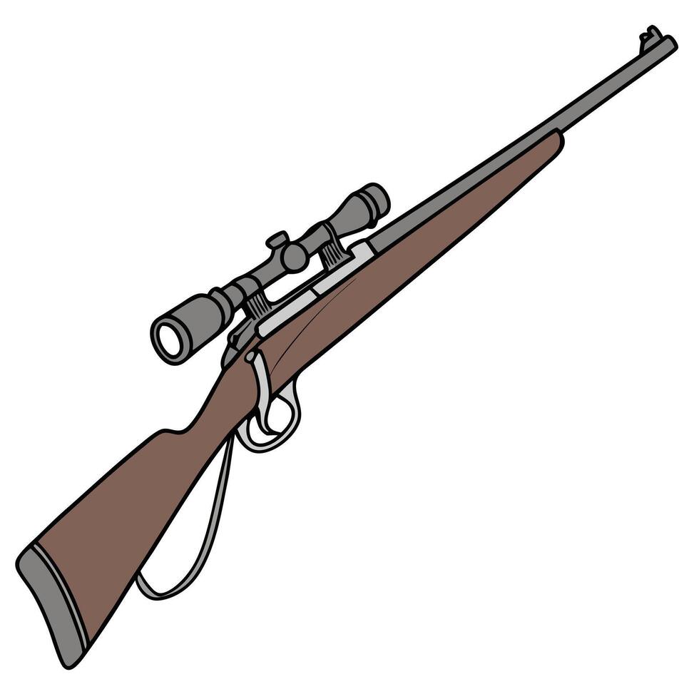 Precision Rifle with Scope and Wooden Stock Illustration vector