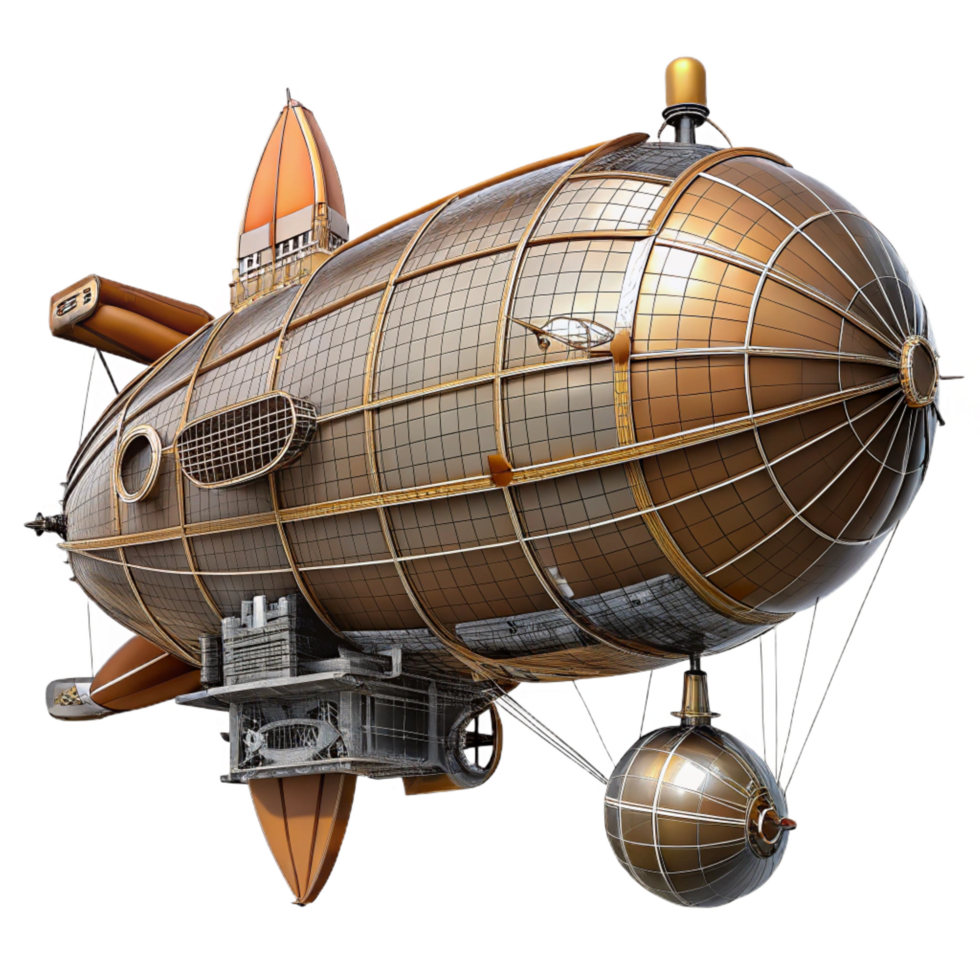 elegant timeless Steampunk airship blueprint with technical specifications. NO BACKGROUND with Transparent Background. png