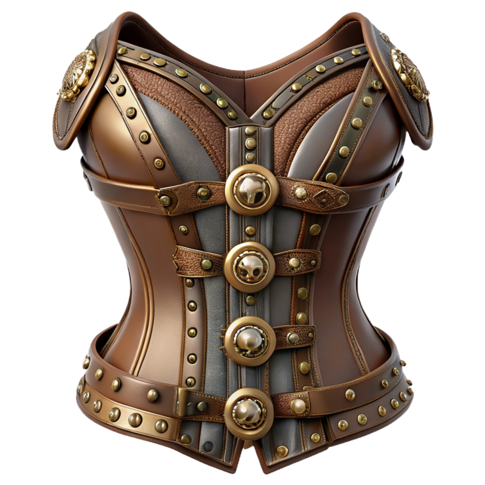unforgettable baroque Steampunk corset with metal buckles and intricate lace details. NO BACKGROUND with Transparent Background. authentic png