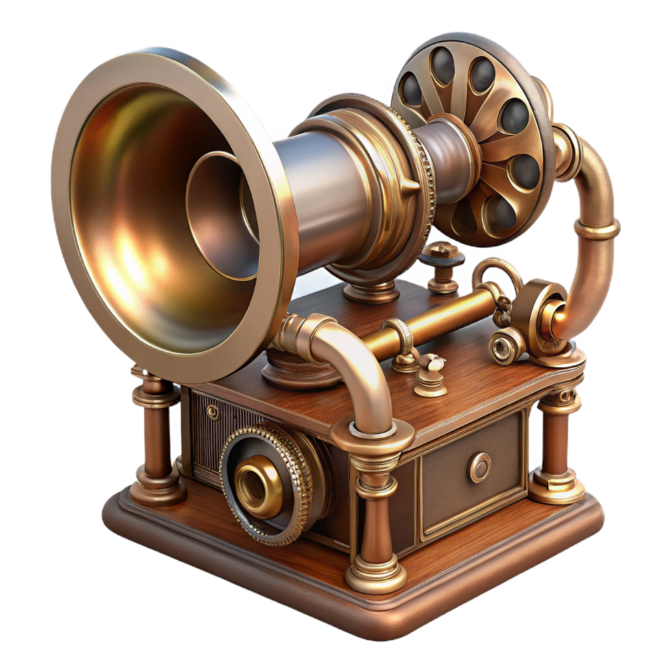 captivating tropical Steampunk phonograph cylinder with intricate engravings. NO BACKGROUND with Transparent Background. genuine png
