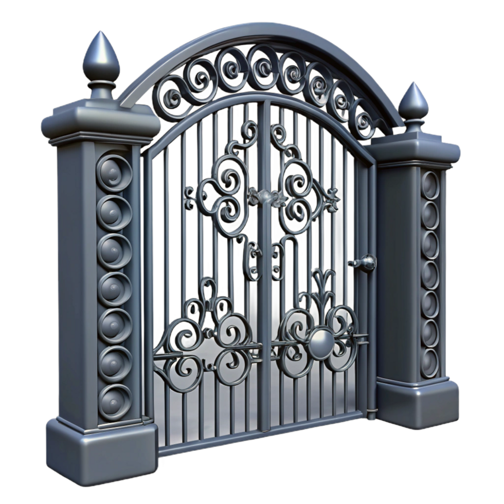 magnificent exemplary Wrought iron gate, decorative scrolls, NO BACKGROUND with Transparent Background. png