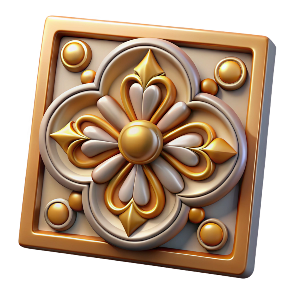 distinctive organic Art Nouveau building decorative tile, NO BACKGROUND with Transparent Background. museum quality png