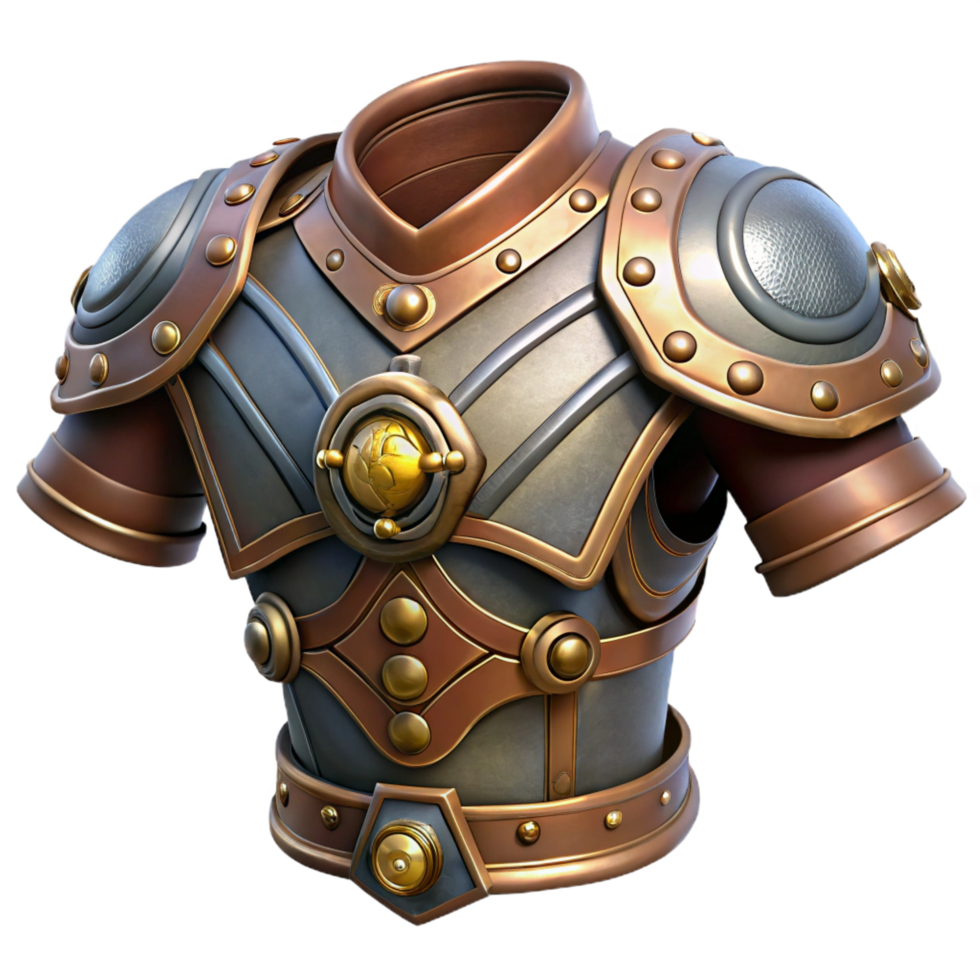 bold breathtaking Steampunk shoulder armor with articulated plates and intricate engravings. NO BACKGROUND with Transparent Background. refined png