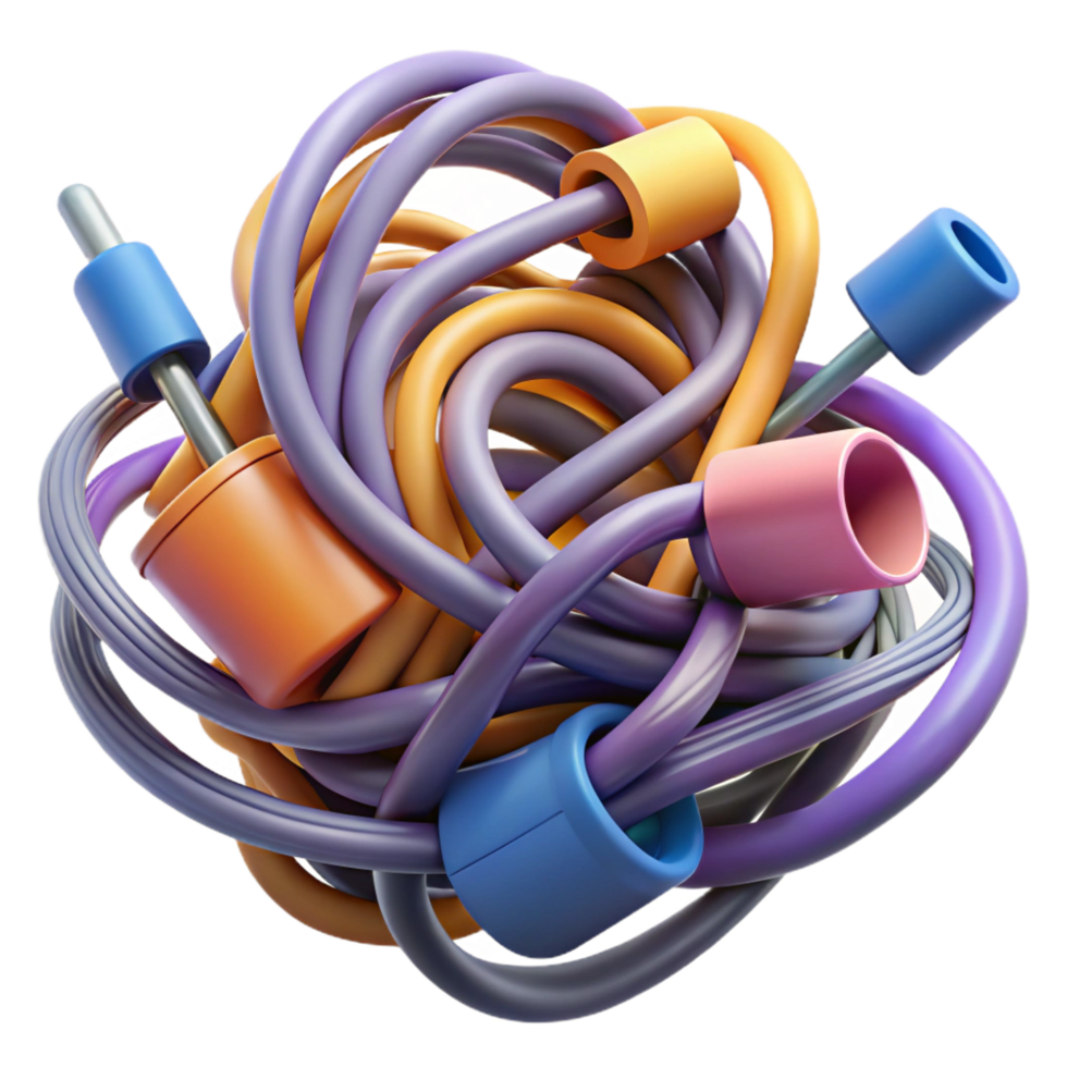 exemplary rustic A tangled mess of charging cables. NO BACKGROUND with Transparent Background. handcrafted png
