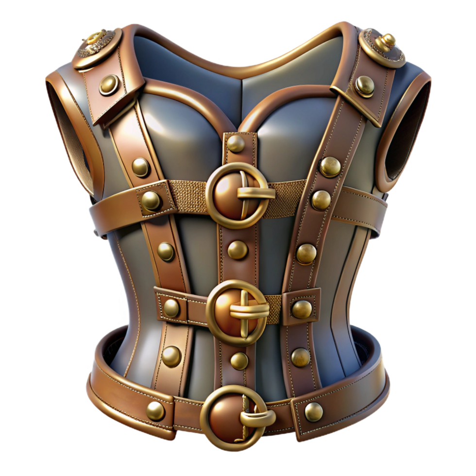 exemplary tropical Steampunk corset with metal buckles and leather straps. NO BACKGROUND with Transparent Background. genuine png