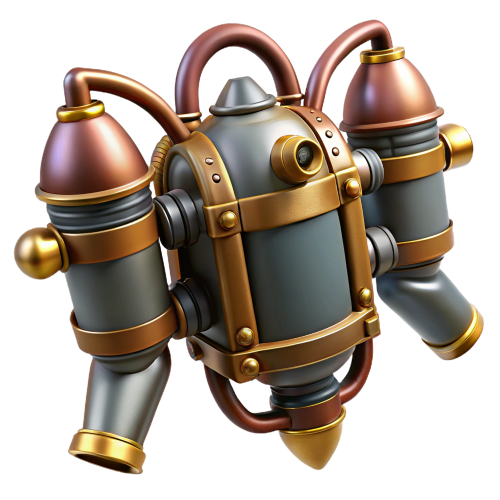 splendid exemplary Steampunk jetpack with miniature turbines and brass nozzles. NO BACKGROUND with Transparent Background. png