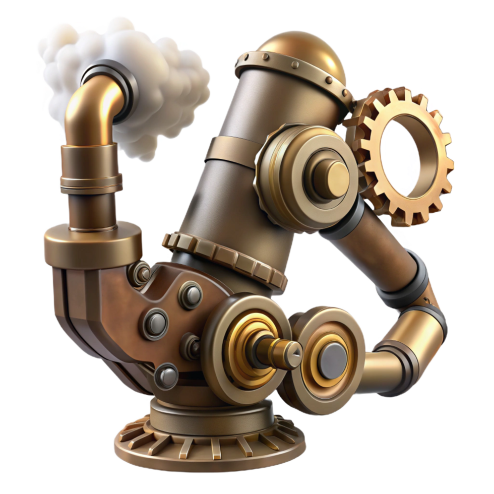 enchanting mysterious bohemian Steampunk robotic arm with exposed gears and steam vents. NO BACKGROUND with Transparent Background. handcrafted png