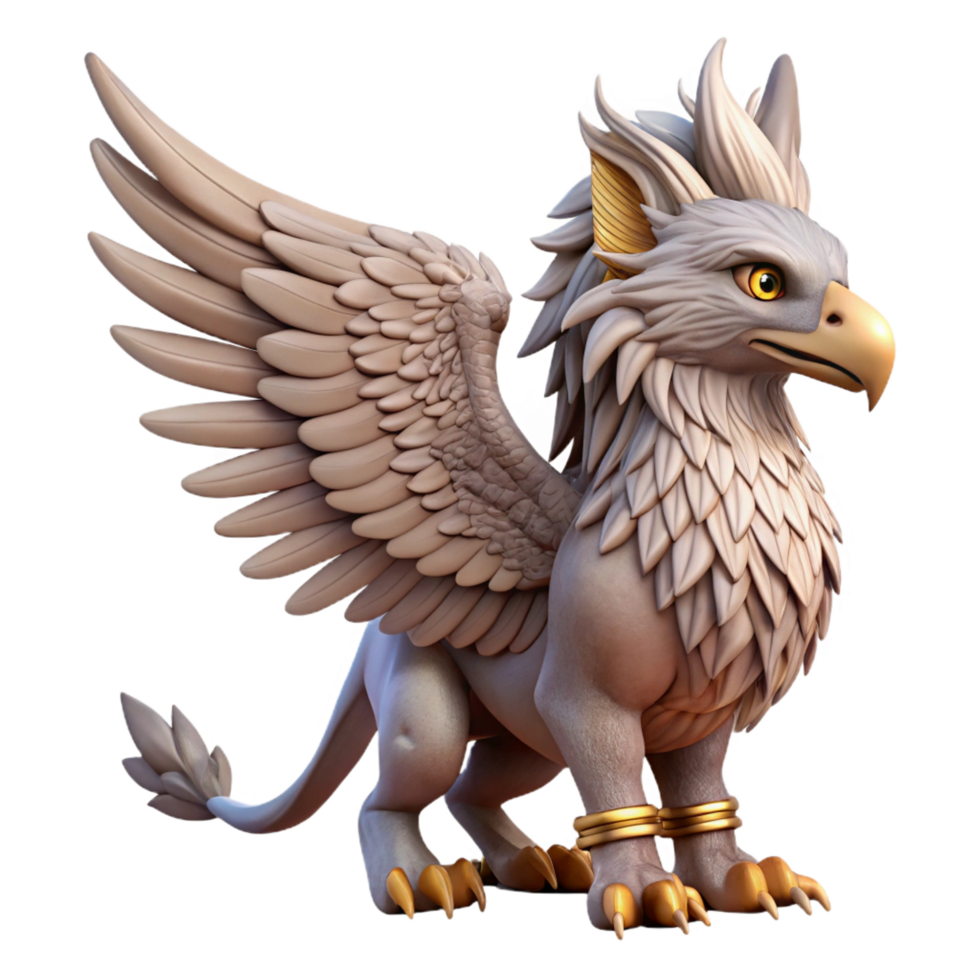 dreamy extraordinary Majestic griffin, intricately feathered, sharp talons, NO BACKGROUND with Transparent Background. artisan png