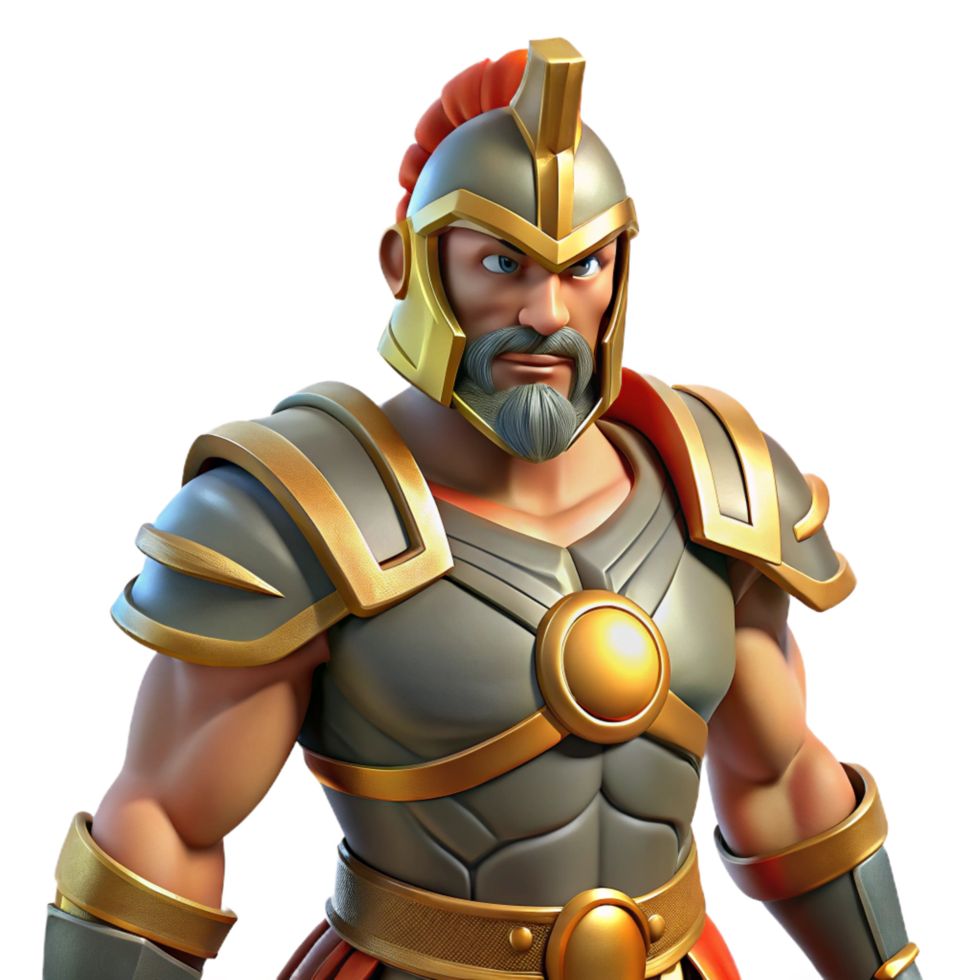 distinctive industrial Ares, God of War, armored and ready for battle, NO BACKGROUND with Transparent Background. 8K png