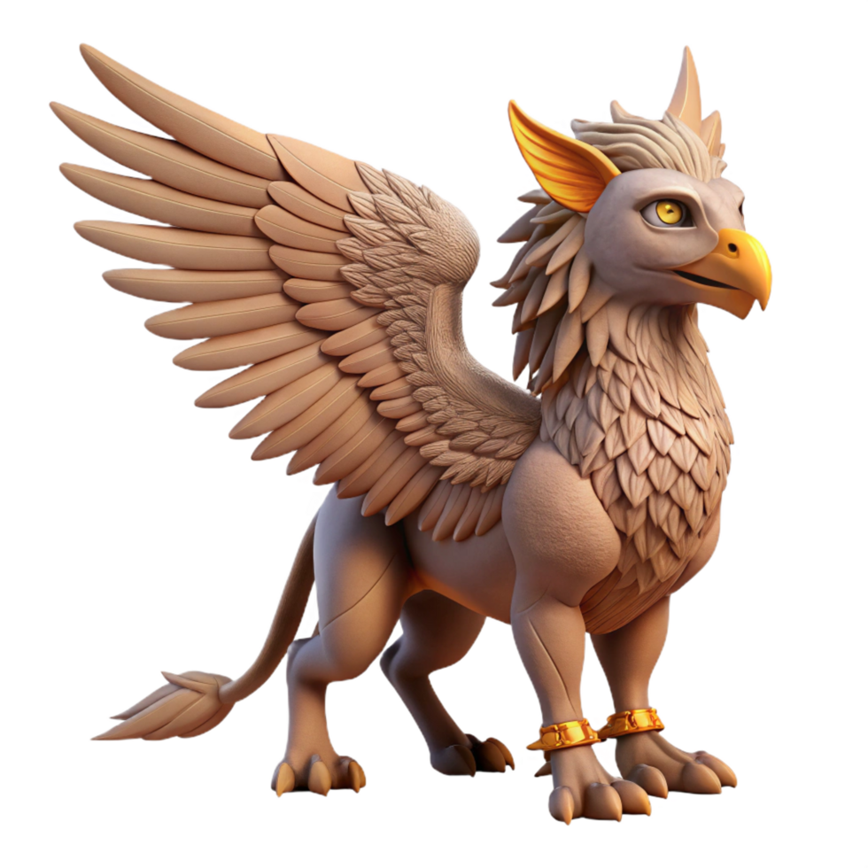 beautiful signature A majestic griffin, wings spread, detailed feathers, sharp talons. NO BACKGROUND with Transparent Background. png