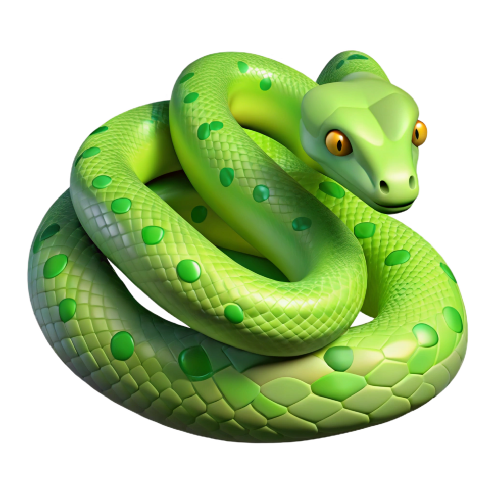 beautiful whimsical classic A slithering green tree python, NO BACKGROUND with Transparent Background. handcrafted png