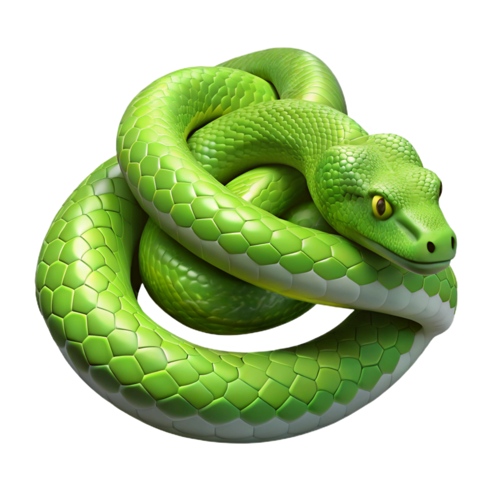 gorgeous exceptional A slithering green tree python, coiled. NO BACKGROUND with Transparent Background. png