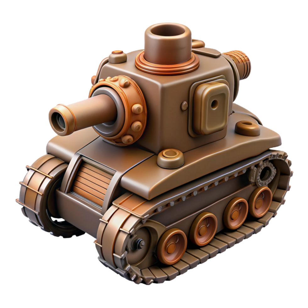 glorious nostalgic elegant Steampunk tank miniature with treads and a rotating turret. NO BACKGROUND with Transparent Background. handcrafted png