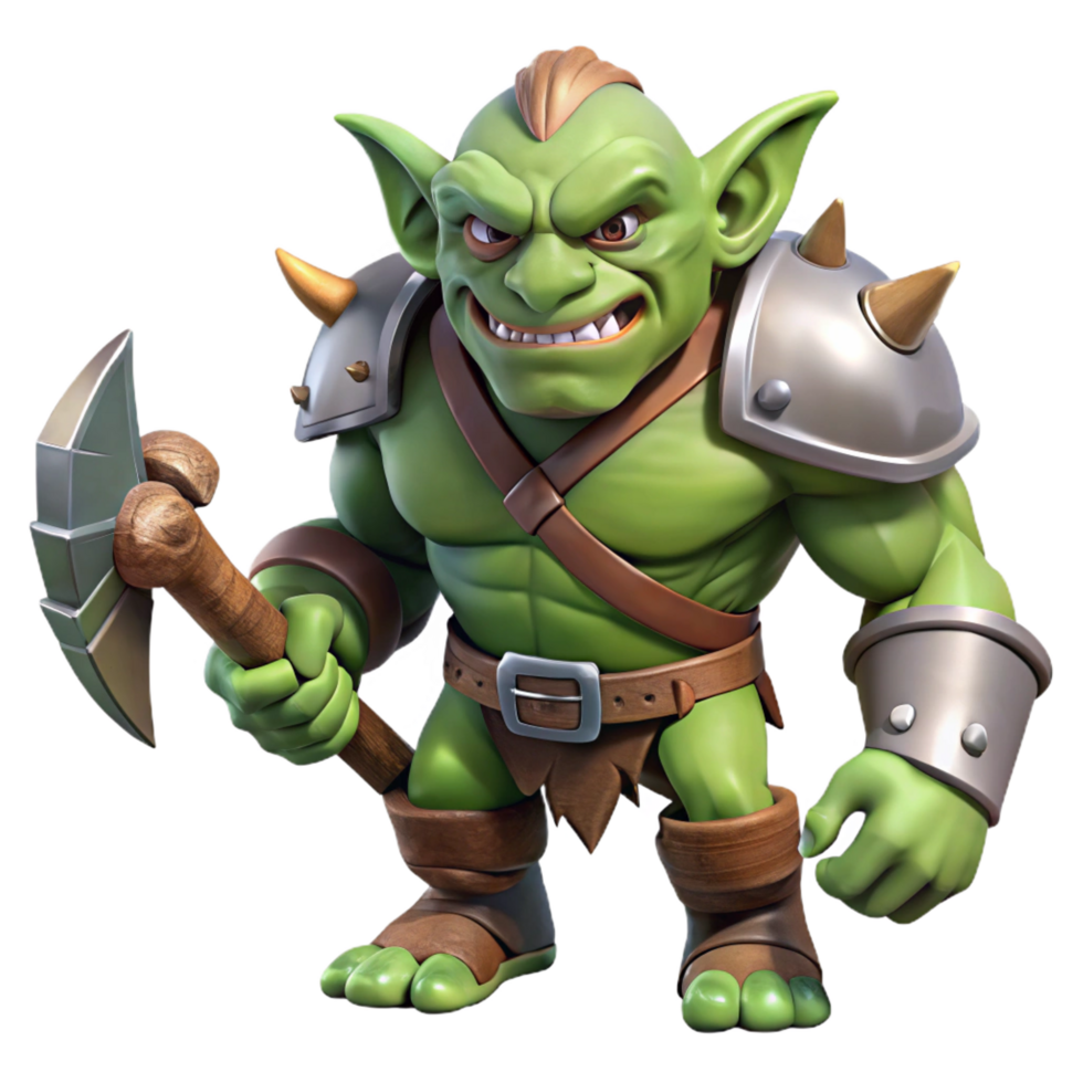 dramatic rustic A fierce warrior orc, holding a battle-axe, snarling expression. NO BACKGROUND with Transparent Background. detailed png