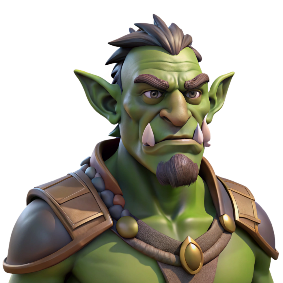 alluring peaceful contemporary Fantasy character portrait, male orc, war paint, tusks, NO BACKGROUND with Transparent Background. studio quality png
