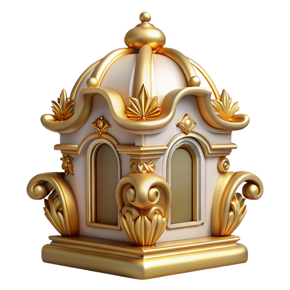distinctive elegant Baroque building ornament, gilded, elaborate, NO BACKGROUND with Transparent Background. authentic png