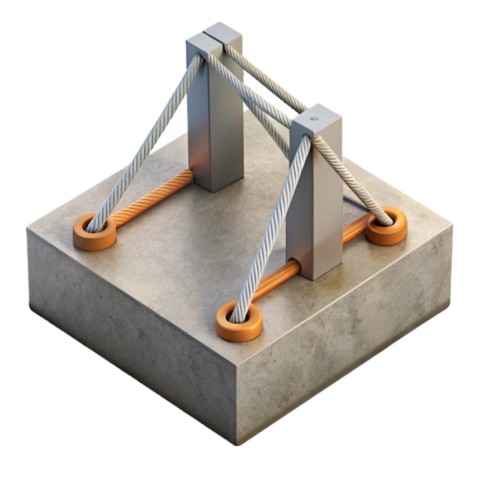 enchanting bohemian Suspension bridge cable anchorage, concrete block, NO BACKGROUND with Transparent Background. detailed png