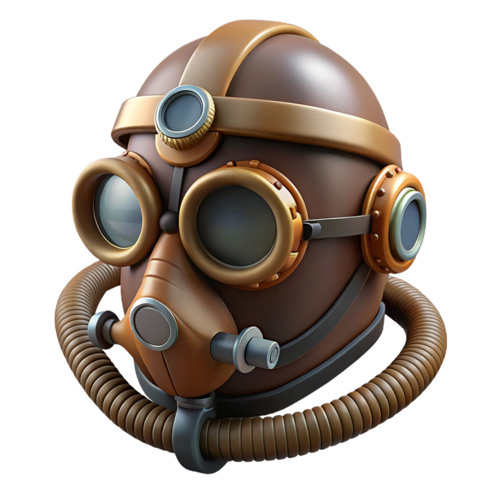 breathtaking art deco Steampunk aviator helmet with goggles and oxygen mask. NO BACKGROUND with Transparent Background. original png