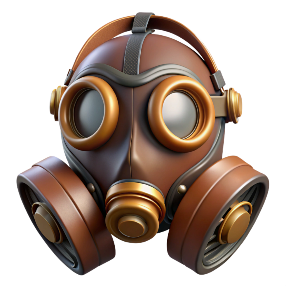 wonderful energetic abstract Steampunk gas mask with filters and a leather strap. NO BACKGROUND with Transparent Background. masterfully captured png