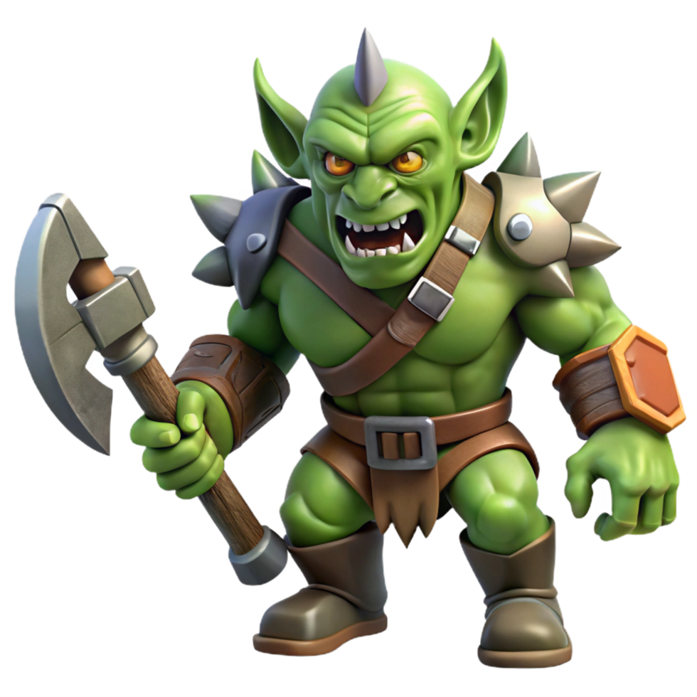 captivating rare A fierce warrior orc, holding a battle-axe, snarling expression. NO BACKGROUND with Transparent Background. png