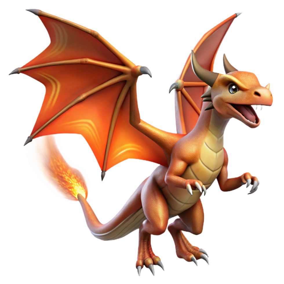 breathtaking rare Dragon, fire-breathing winged reptile, NO BACKGROUND with Transparent Background. png