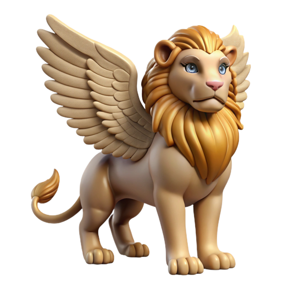 captivating renaissance Sphinx, winged lion with human head, NO BACKGROUND with Transparent Background. refined png