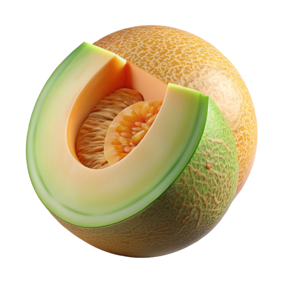 magnificent dreamy tropical Cantaloupe half NO BACKGROUND with Transparent Background. studio quality png