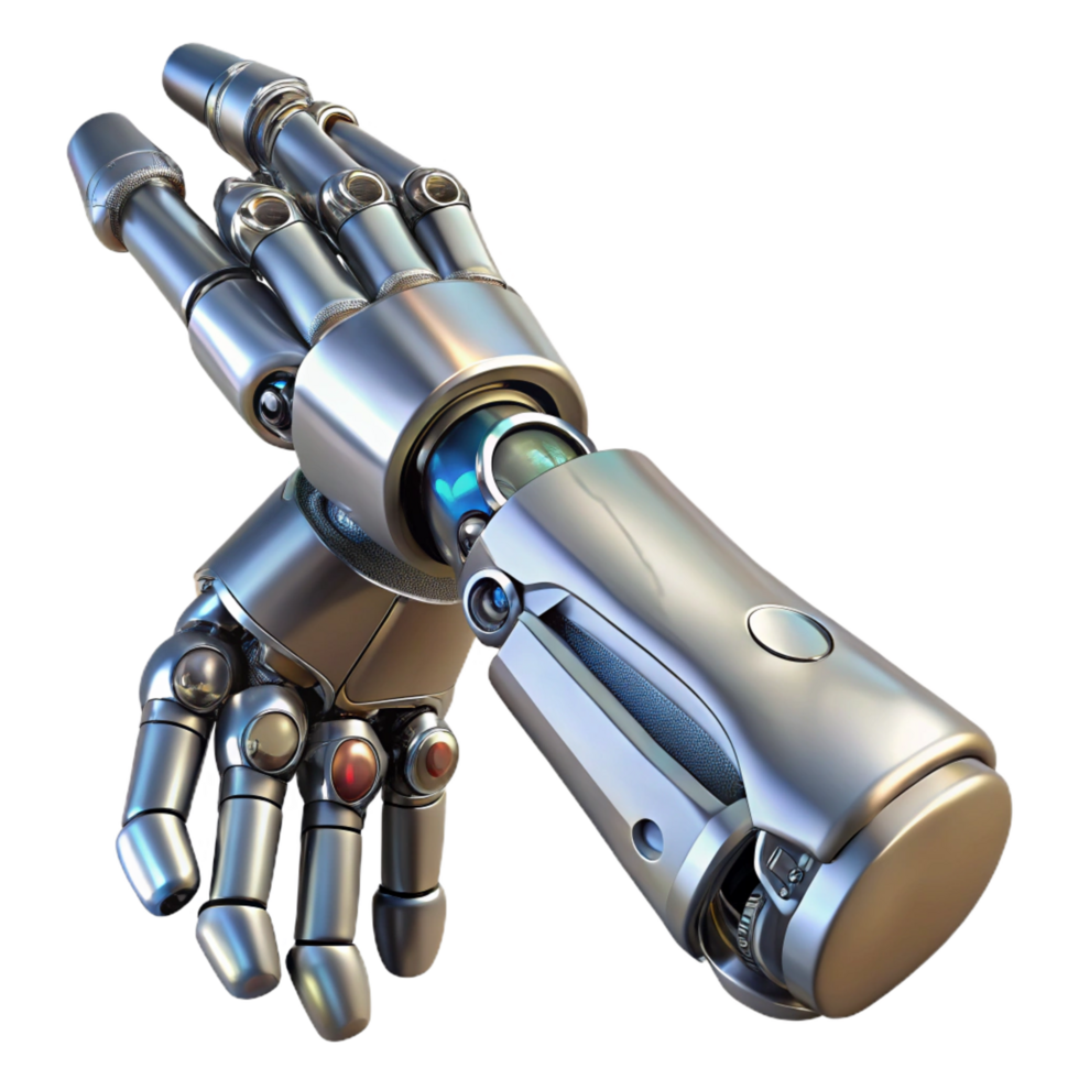 dazzling inspired Cybernetic robot arm, highly detailed, metallic, intricate wiring. NO BACKGROUND with Transparent Background. png