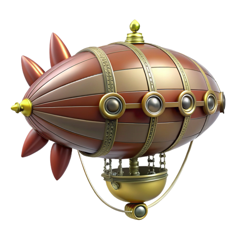 bold impressive Steampunk dirigible miniature with intricate details and propellers. NO BACKGROUND with Transparent Background. artisan png